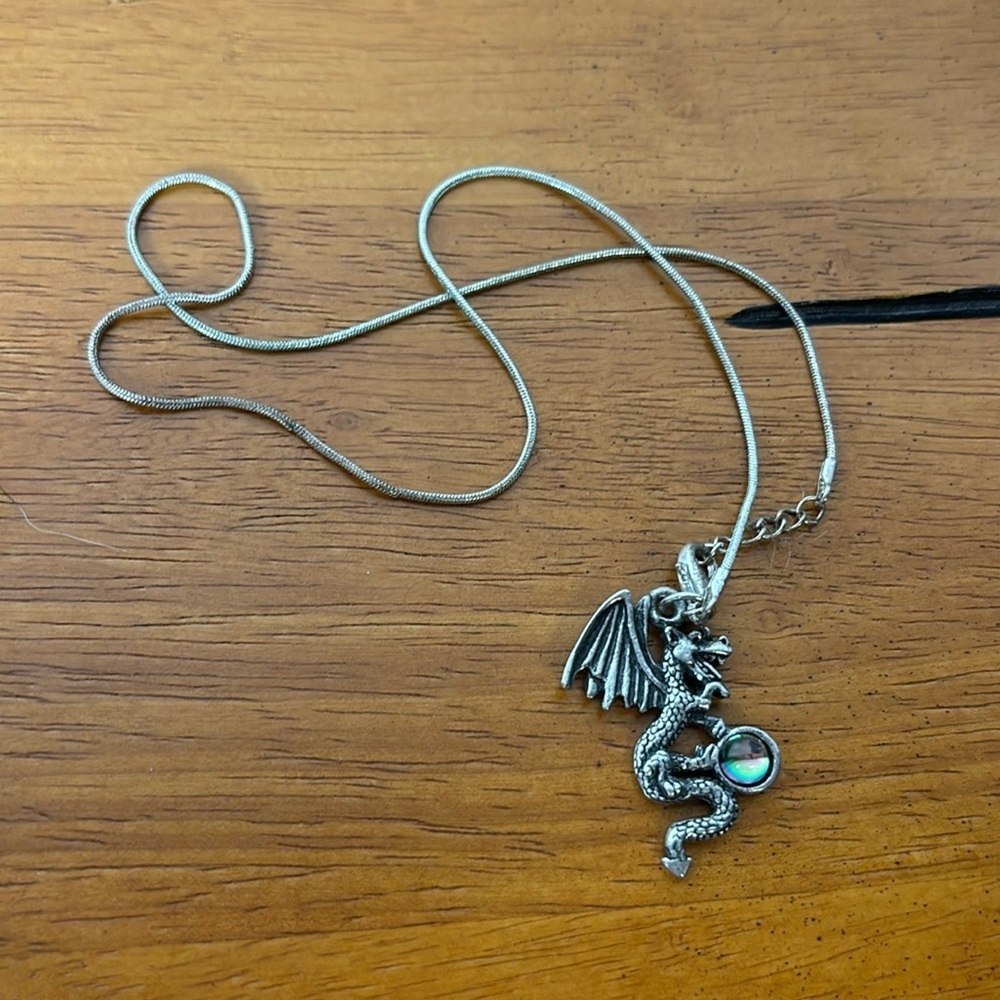 Silver Plated Dragon Charm Necklace with silver chain
